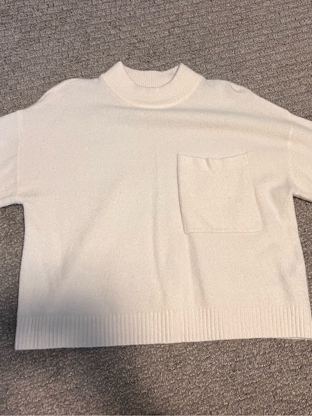 Calvin Klein Jeans Cream Mock Neck Short Sleeve Pocket Sweater